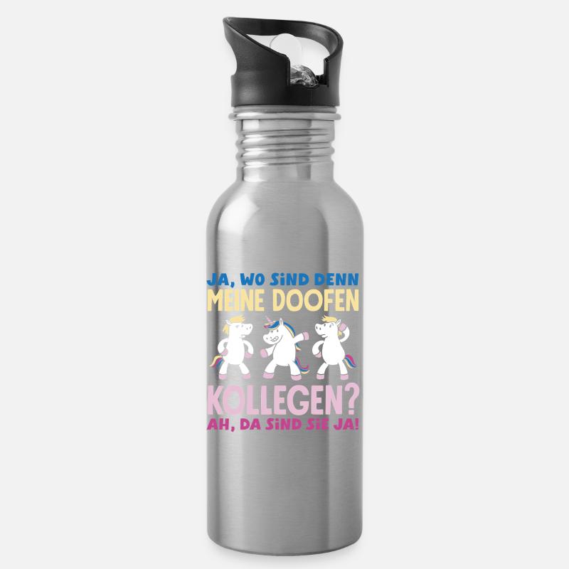 Meine doofen Kollegen Da sind sie ja Büro Arbeit - Trinkflasche mit integriertem Trinkhalm - Lightsilver
