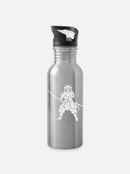 Samurai Splitter Mosaik Kunst Vektor - Trinkflasche mit integriertem Trinkhalm - Lightsilver