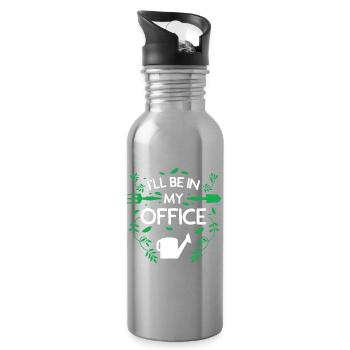 I'll Be In My Office Gardening Gift Art - Water bottle with straw - silver - Right