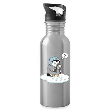 Cute Penguin Detective Tracking Wildlife Observation - Water bottle with straw - silver - Right