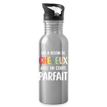 Man Humour Bald Gift Man Humour Joke Baldness - Water bottle with straw - silver - Right