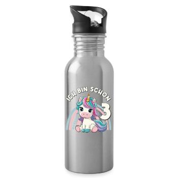 3rd Birthday Unicorn Rainbow Cute Cute - Water bottle with straw - silver - Right