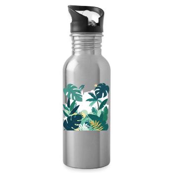 jungle nature forest leaves landscape - Water bottle with straw - silver - Right