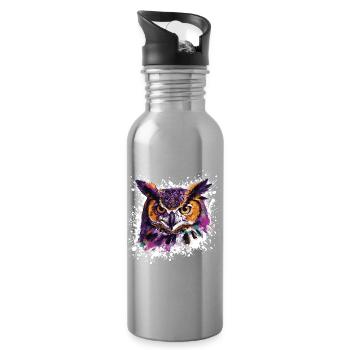 Owl Animal Night Owl - Water bottle with straw - silver - Right