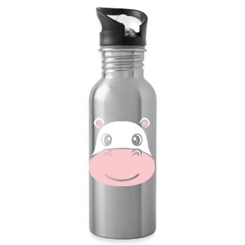Nilpferd Kopf Gesicht Maske Lächeln - Trinkflasche mit integriertem Trinkhalm - Lightsilver - Rechts