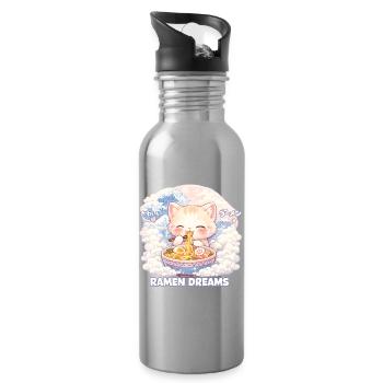 Kawaii Cat Ramen Noodles Anime Cat - Water bottle with straw - silver - Right