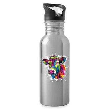 Cow Pop Art Color Explosion - Water bottle with straw - silver - Right