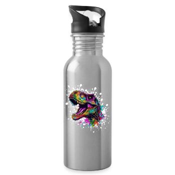 Bunter Dino-Splatter - Trinkflasche mit integriertem Trinkhalm - Lightsilver - Rechts