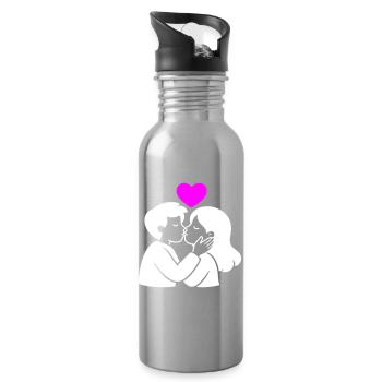 Amour du cœur du couple - Gourde avec paille intégrée - argent clair - Droite