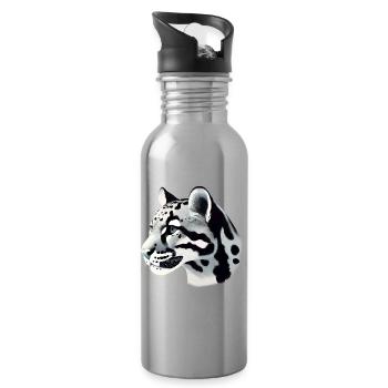 Clouded leopard - Water bottle with straw - silver - Right