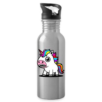 Motif coloré de licorne de dessin animé - Gourde avec paille intégrée - argent clair - Droite