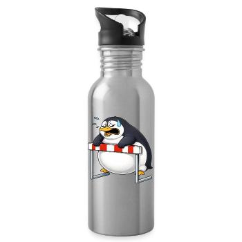 Mignon, pengouin cartoon, drôle de barrière antisportive - Gourde avec paille intégrée - argent clair - Droite