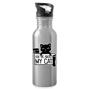 Demandez-moi pour mon chat Chat Amour des animaux Animaux - Gourde avec paille intégrée - argent clair - Droite
