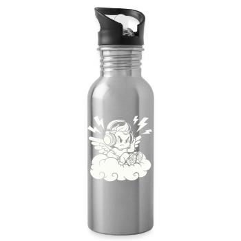 Music Angel – Cherub with Headphones - Water bottle with straw - silver - Right
