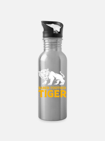 Säbelzahntiger Urzeit - Trinkflasche mit integriertem Trinkhalm - Lightsilver