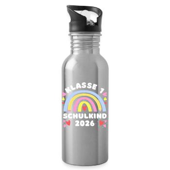 Enfant scolaire 2026 - Arc-en-ciel avec stylo - Classe 1re - Gourde avec paille intégrée - argent clair - Droite