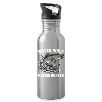 Fishing River Wolffish Aquatic Muskie - Water bottle with straw - silver - Right