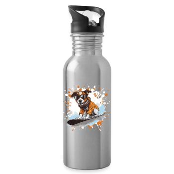 Jack Russel Terrier Hund Snowboard - Trinkflasche mit integriertem Trinkhalm - Lightsilver - Rechts
