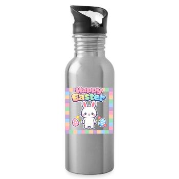 Bunny Bunny Spring Summer Easter Garden - Water bottle with straw - silver - Right