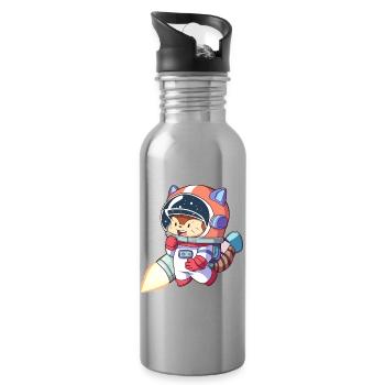Katzenastronaut im Weltraumanzug - Trinkflasche mit integriertem Trinkhalm - Lightsilver - Rechts
