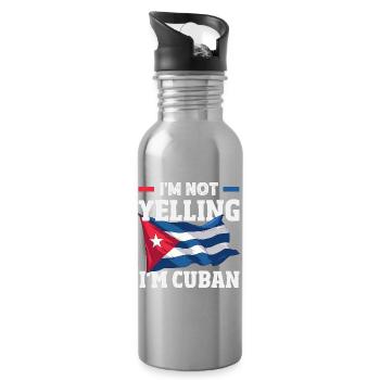 Cuba Pride & Home - Design du drapeau de Cuba - Gourde avec paille intégrée - argent clair - Droite