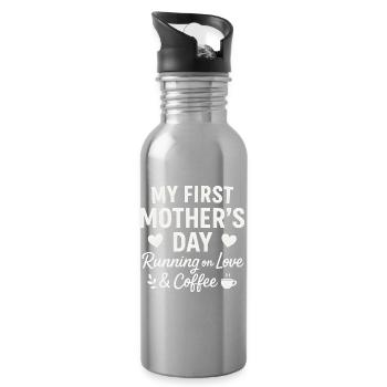 First Mother's Day Humor Mom Gift Idea Family - Water bottle with straw - silver - Right