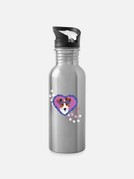 Ruhegesicht Jack Russel - Trinkflasche mit integriertem Trinkhalm - Lightsilver