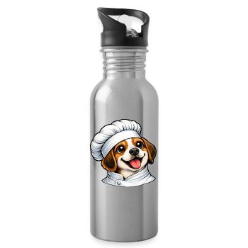Chef Beagle joyeux Cuisine de dessins animés de bonne humeur - Gourde avec paille intégrée - argent clair - Droite