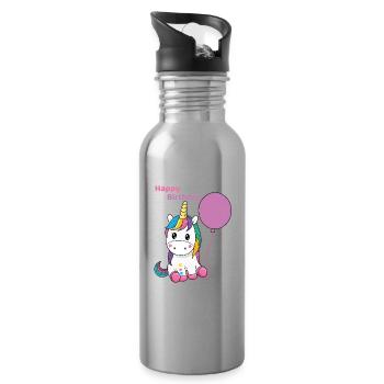 Geburtstagseinhorn mit Ballon - Trinkflasche mit integriertem Trinkhalm - Lightsilver - Rechts