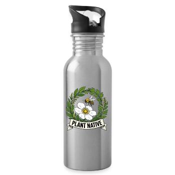 Plant Native Bee and Coneflower Pollinator Garden - Water bottle with straw - silver - Right