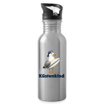 Küstenkind Surfvogel-Design - Trinkflasche mit integriertem Trinkhalm - Lightsilver - Rechts