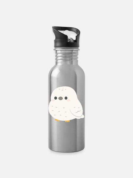 Schneeeulen-Kuschelzauber - Trinkflasche mit integriertem Trinkhalm - Lightsilver