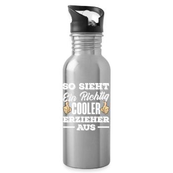 Cooler Erzieher Kindergarten Kita Lustig Spruch - Trinkflasche mit integriertem Trinkhalm - Lightsilver - Rechts