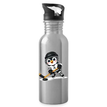 Dessin animé du joueur de hockey sur glace Pingouin mignon - Gourde avec paille intégrée - argent clair - Droite