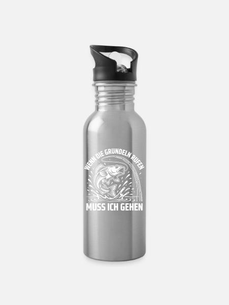 Grundel Angeln - Trinkflasche mit integriertem Trinkhalm - Lightsilver