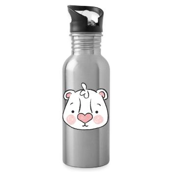 Zartes Bärengesicht Herznase - Trinkflasche mit integriertem Trinkhalm - Lightsilver - Rechts
