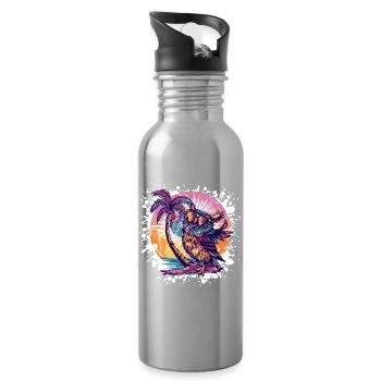 Owl Summer Holiday - Water bottle with straw - silver - Right