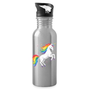 Geometric Rainbow Unicorn - Water bottle with straw - silver - Right