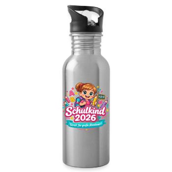 Schulkind 2026 – Das große Abenteuer startet - Trinkflasche mit integriertem Trinkhalm - Lightsilver - Rechts