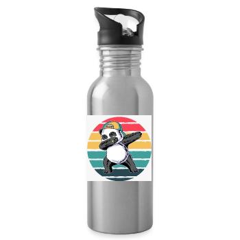 Retro-Panda - Trinkflasche mit integriertem Trinkhalm - Lightsilver - Rechts