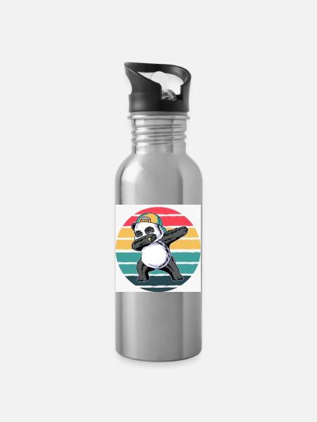 Retro-Panda - Trinkflasche mit integriertem Trinkhalm - Lightsilver