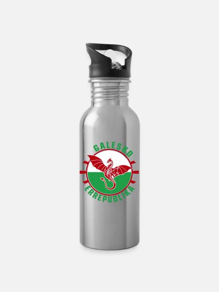 Galesko Errepublika – Walisische Republik - Trinkflasche mit integriertem Trinkhalm - Lightsilver
