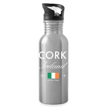 Cork Ireland Coordinates Travel Souvenir - Water bottle with straw - silver - Right