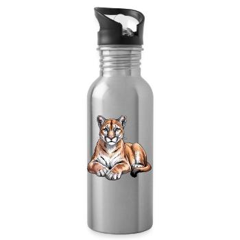 Mountain Lion Animal Lover Wildlife - Water bottle with straw - silver - Right