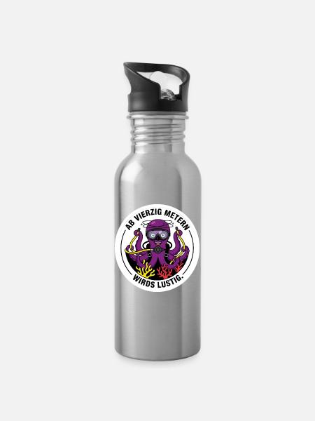 Tieftauch Oktopus lustig Shirt - Trinkflasche mit integriertem Trinkhalm - Lightsilver