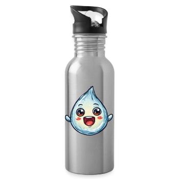 Kawaii Wassertropfen mit Gesicht - Trinkflasche mit integriertem Trinkhalm - Lightsilver - Rechts