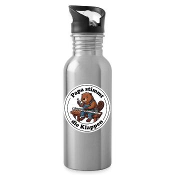 Querflöte Papa Biber Instrumentenbauer T-Shirt - Trinkflasche mit integriertem Trinkhalm - Lightsilver - Rechts