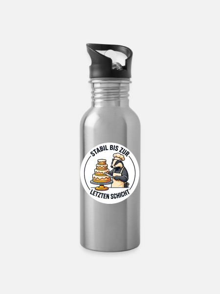 Stabile Dachs Torte Schicht - Trinkflasche mit integriertem Trinkhalm - Lightsilver