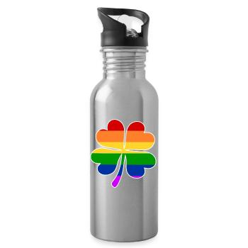 Regenbogen Flagge Vierblättriges Kleeblatt - Trinkflasche mit integriertem Trinkhalm - Lightsilver - Rechts