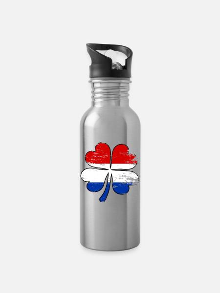 Holland Flagge Kleeblatt used - Trinkflasche mit integriertem Trinkhalm - Lightsilver